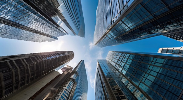 Foto edificio de oficinas moderno vista de ángulo bajo de rascacielos en la ciudad