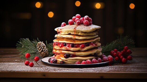 Foto foto ein stapel pfannkuchen mit einer weihnachtsdekoration