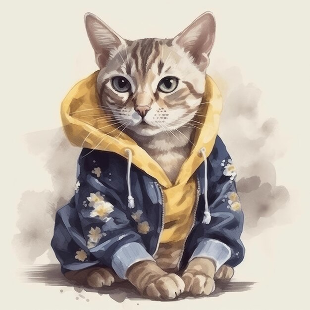 FOTO Eine Katze mit gelbem Hoodie