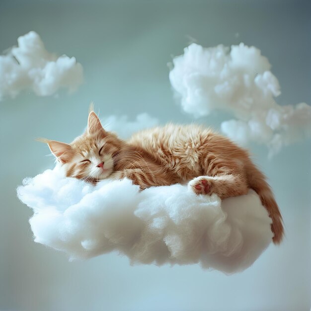 Foto eine Katze schläft auf einer Wolke