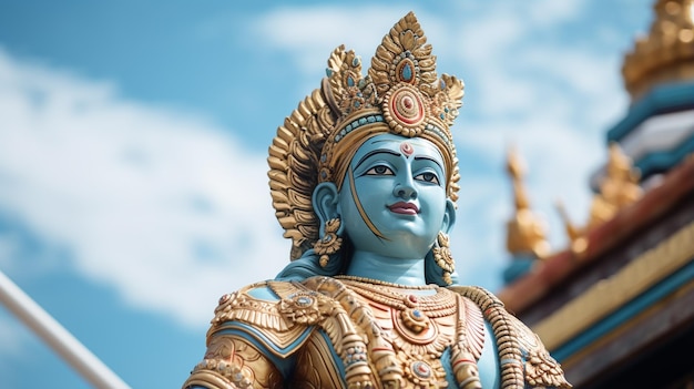 Foto eine Statue von Shiva mit einem großen blauen Himmel, generiert von KI