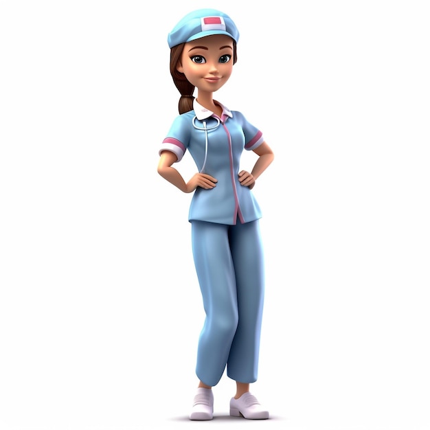 Foto einer 3D-Figur einer Krankenschwester mit weißem Hintergrund, generativer KI