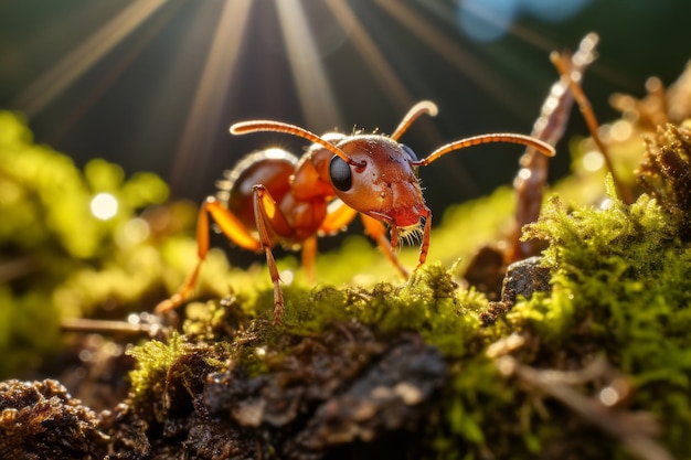 Foto einer Ameise mit natürlichem Licht, generativer KI mit 50-mm-Objektiv