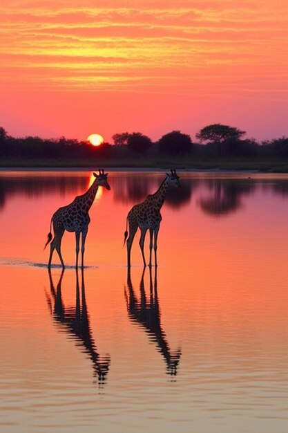 Foto foto einer anmutigen giraffe in masai mara bei sonnenuntergang