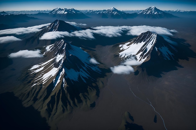 Foto einer Bergkette aus einem Flugzeugfenster betrachtet, erstellt von KI