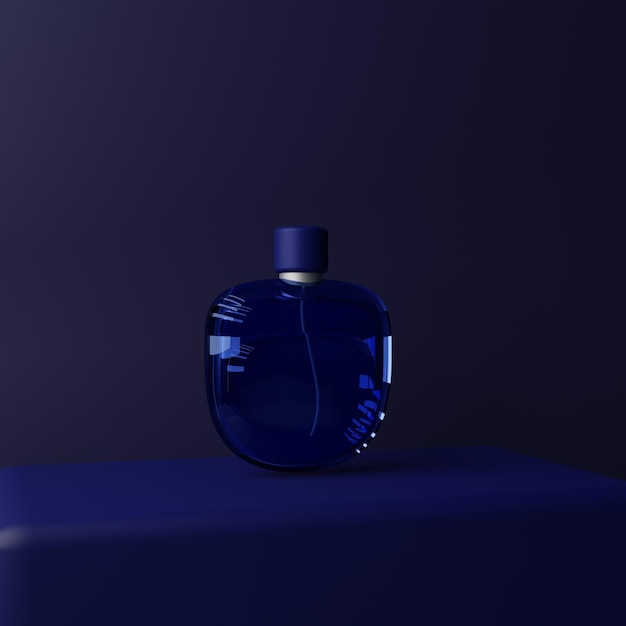 Foto einer blauen Parfümflasche im Studio