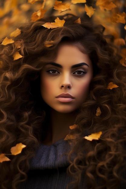 Foto einer brasilianischen Frau in emotionaler dynamischer Pose im Herbst