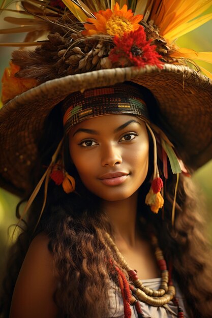 Foto einer brasilianischen Frau in emotionaler dynamischer Pose im Herbst