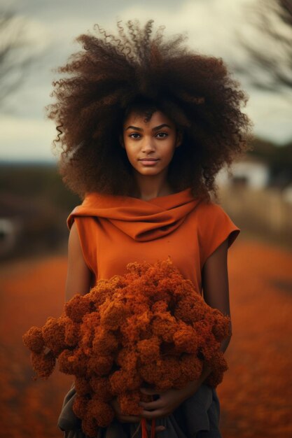 Foto einer brasilianischen Frau in emotionaler dynamischer Pose im Herbst