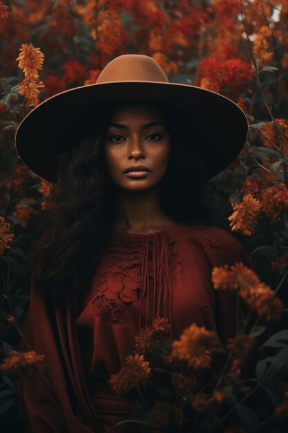 Foto einer brasilianischen Frau in emotionaler dynamischer Pose im Herbst