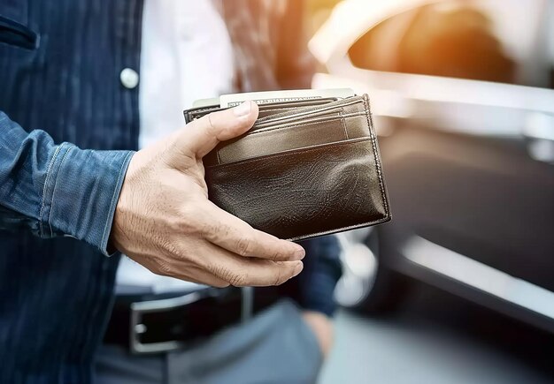 Foto einer Brieftasche mit einem Stapel Geld Dollar Währung Geld Leihgeld Vorauszahlung