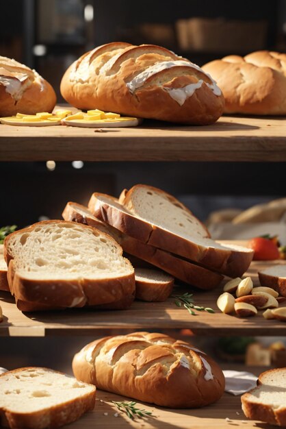 Foto einer Brotscheibe in einem Holztablett oder Korb