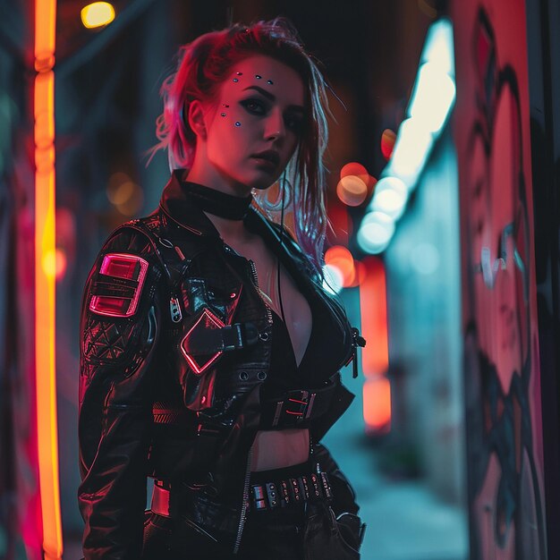 Foto einer Cyberpunk-Frau in der Nachtstadt