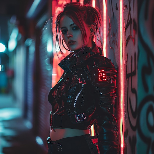 Foto einer Cyberpunk-Frau in der Nachtstadt