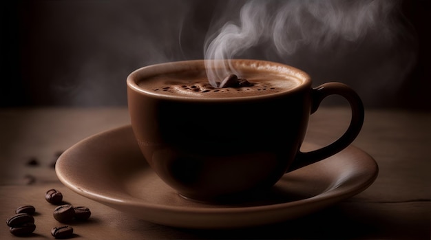 Foto einer dampfenden Kaffeetasse mit komplizierten Dampfdetails Internationaler Kaffeetag