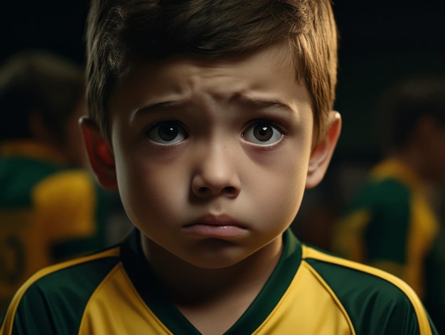 Foto einer emotional dynamischen Pose eines brasilianischen Kindes in der Schule