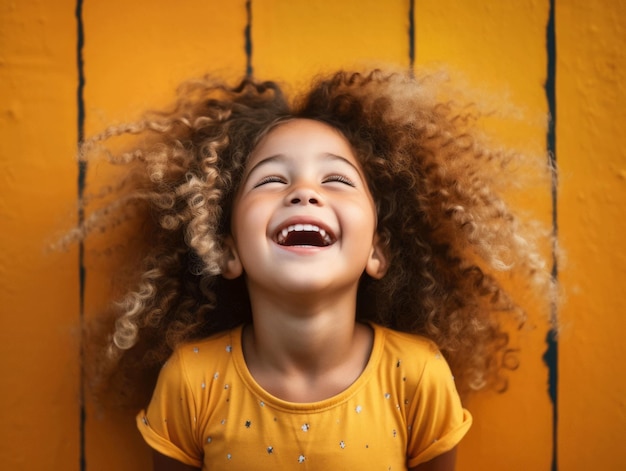 Foto einer emotional dynamischen Pose eines brasilianischen Kindes in der Schule