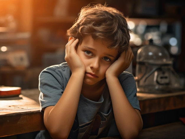 Foto einer emotional dynamischen Pose eines mexikanischen Kindes in der Schule