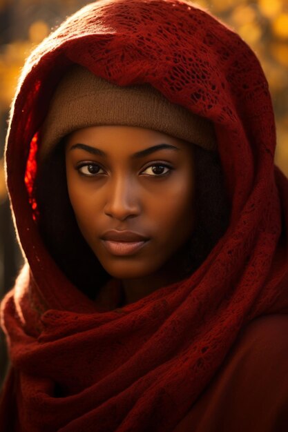 Foto foto einer emotionalen dynamischen pose afrikanischer frau im herbst