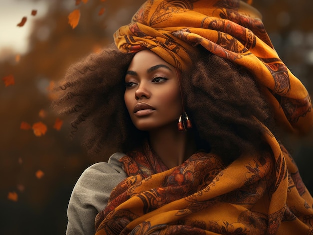 Foto foto einer emotionalen dynamischen pose afrikanischer frau im herbst