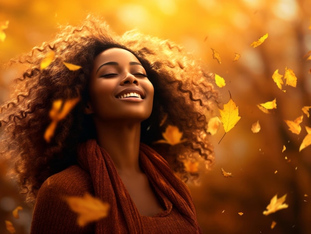 Foto foto einer emotionalen dynamischen pose afrikanischer frau im herbst