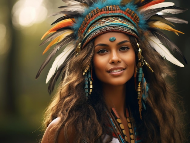 Foto einer emotionalen dynamischen Pose brasilianischer Frau im Herbst