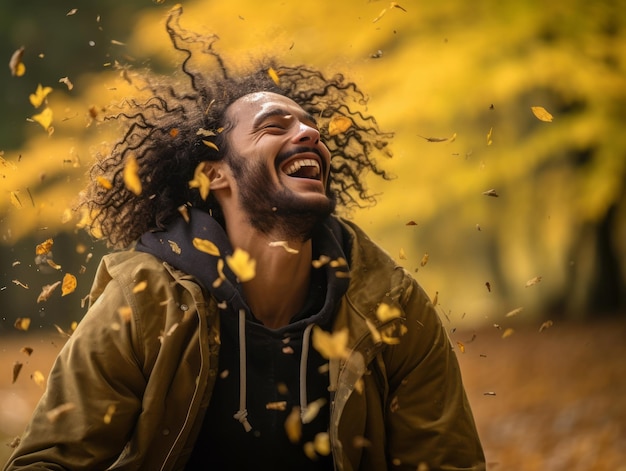 Foto foto einer emotionalen dynamischen pose brasilianischer mann im herbst