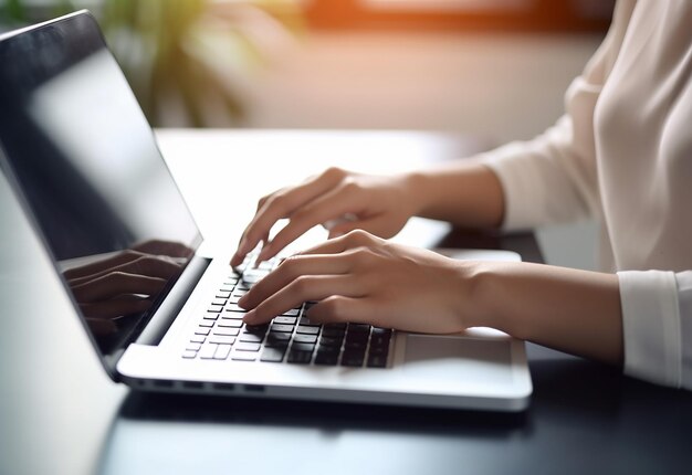 Foto einer Frau, die beim Tippen die Finger auf ihrer Computertastatur berührt