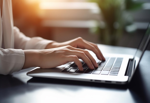 Foto einer Frau, die beim Tippen die Finger auf ihrer Computertastatur berührt