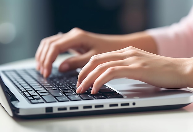 Foto einer Frau, die beim Tippen die Finger auf ihrer Computertastatur berührt