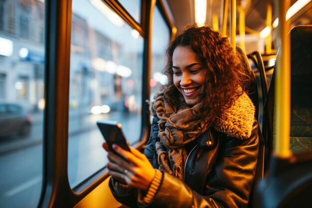 Foto einer Frau mit Smartphone im Bus