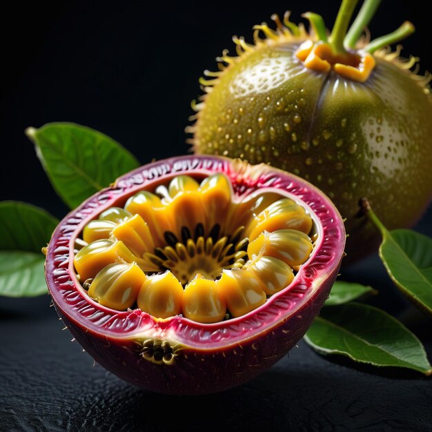 Foto einer frischen Passionsfrucht, isoliert auf Papierhintergrund