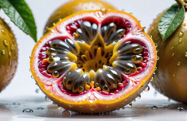 Foto foto einer frischen passionsfrucht, isoliert auf papierhintergrund