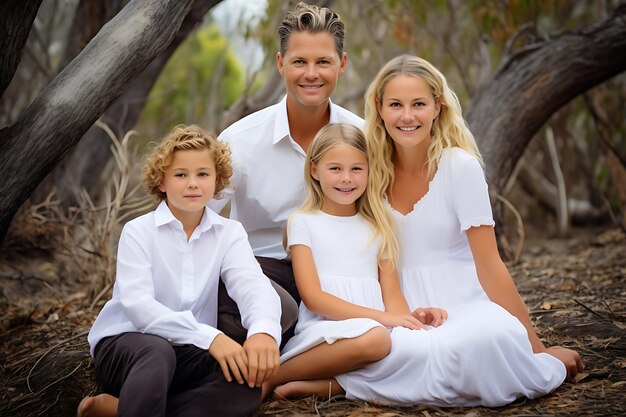 Foto foto einer glücklichen familie, die im freien und im kopierraum posieren