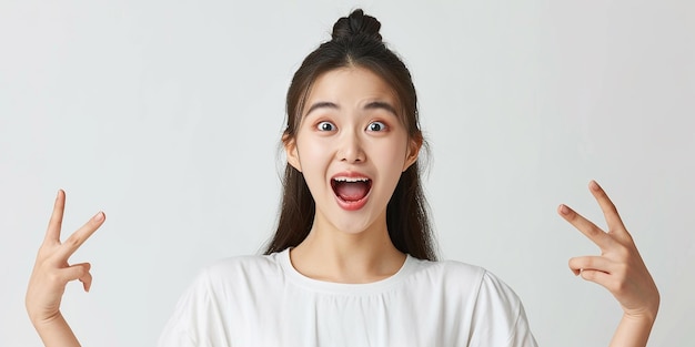 Foto einer jungen asiatischen Frau, die sich glücklich und überrascht fühlt
