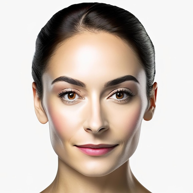 Foto einer jungen brünetten Frau mit perfekter Haut Generative KI