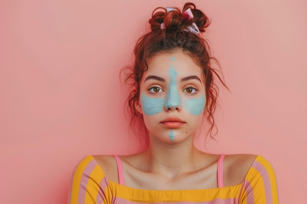 Foto einer jungen Frau mit einer Gesichtsmaskencreme