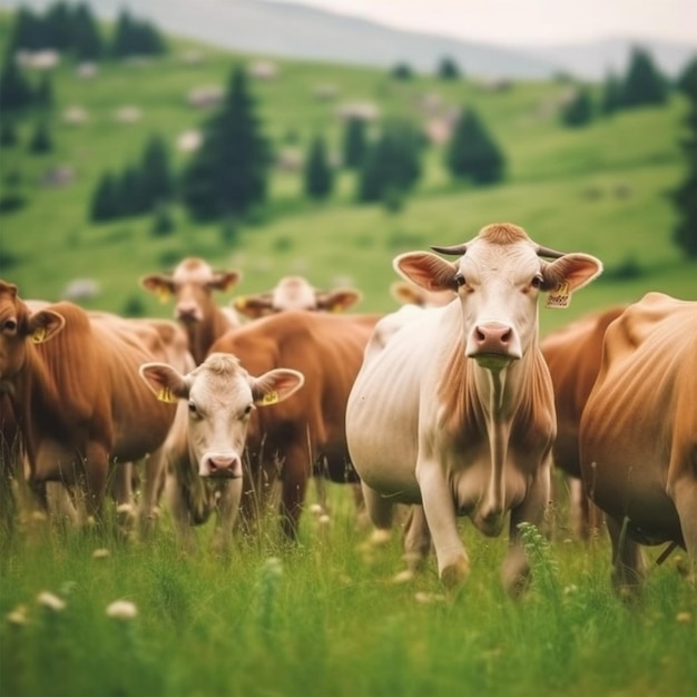 Foto einer jungen Gruppe von Kühen auf dem Feld