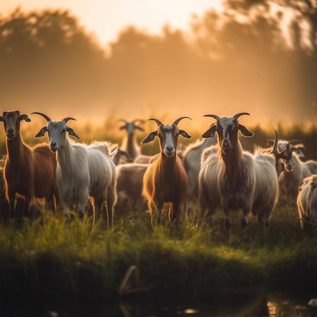 Foto einer jungen Ziegengruppe auf dem Feld