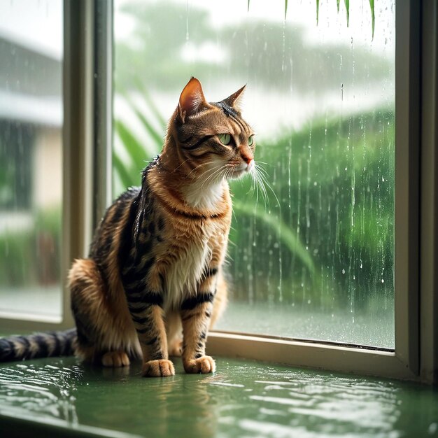 Foto einer Katze an einem regnerischen Tag