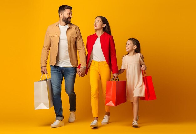 Foto einer lächelnden, glücklichen Familie beim gemeinsamen Einkaufen