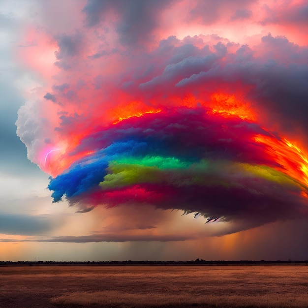 Foto einer lebendigen regenbogenfarbenen Wolke am Himmel