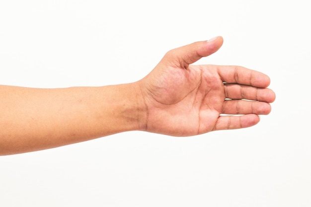 Foto einer Männerhand, die auf einem weißen Hintergrund isoliert ist