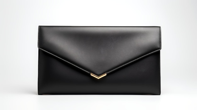 Foto einer minimalistischen schwarzen Clutch isoliert auf weißem Hintergrund