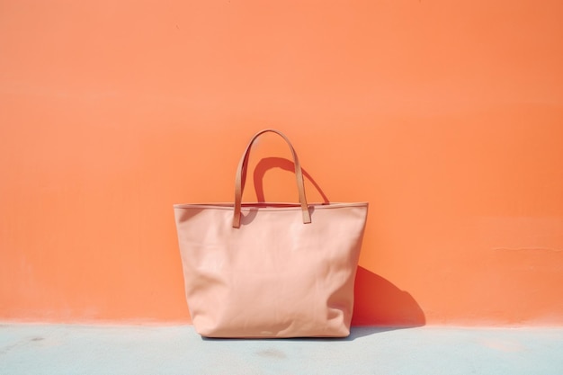 Foto einer minimalistischen Strandtasche vor einer hellen Pastellwand