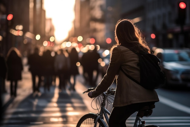 Foto foto einer person, die nachts in der stadt unter den lichtern der stadt fahrrad fährt