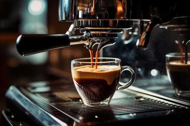 Foto foto einer premium-kaffeemaschine, die einen reichen espresso braut generative ki
