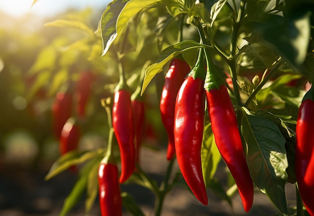 Foto einer roten Chili-Pflanze mit roter, reifer Chili-Chili-Landwirtschaftsplantage