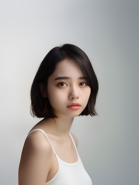 Foto einer schönen und gesunden asiatischen Frau mit einem weißen, sauberen Hintergrund