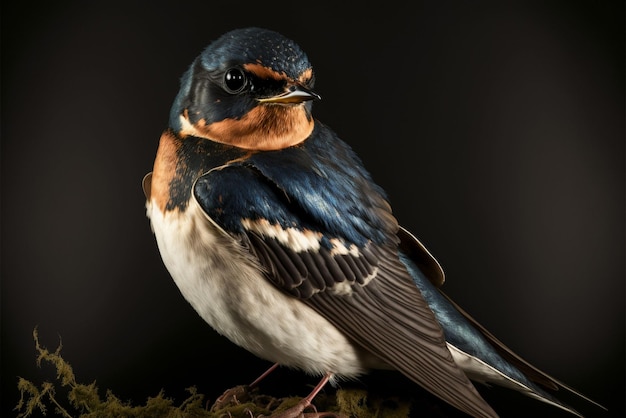 Foto einer Schwalbe mit schwarzem Hintergrund